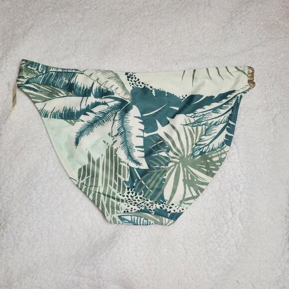 Aerie Tropical Print Gold Metallic Straps Bikini Bottoms NWT Medium Plants Green - Picture 7 of 8